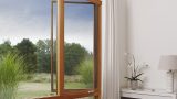 Wooden window frame with disappearing window screens