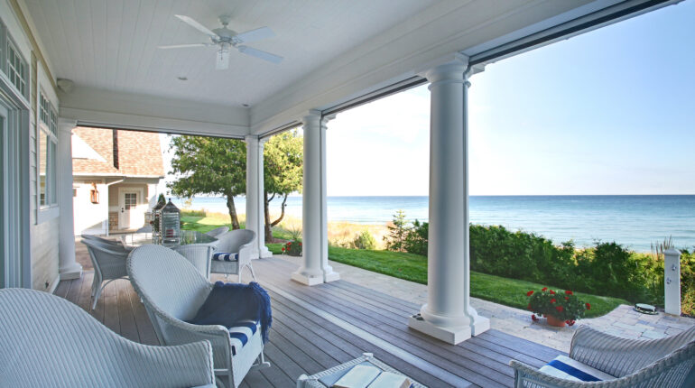 Beach home with motorized exterior solar shades