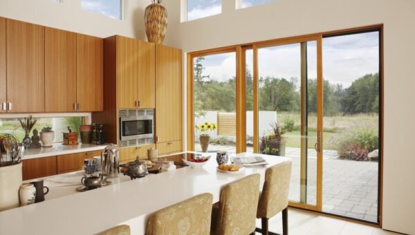 Wooden kitchen with disappearing single door screens